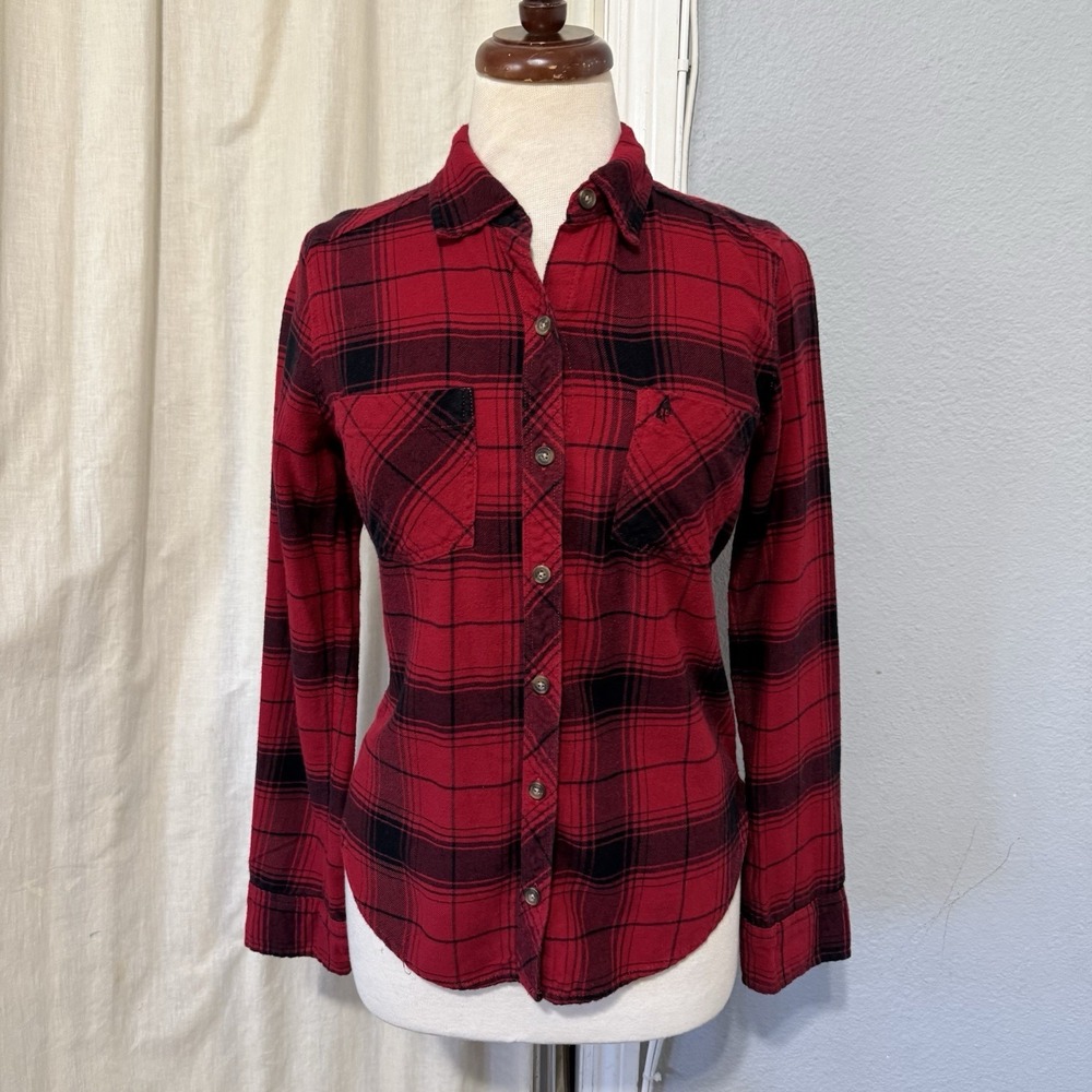 Abercrombie & Fitch Red black Check Plaid Button Down Womans Career Shirt S